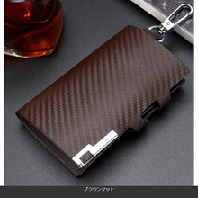 画像をギャラリービューアに読み込む, スマートキーケース メンズ レザー 6連 小銭入れつき カード入れ カードも入る おしゃれ 人気 多機能ケース カーボン カードキー 鍵入れ