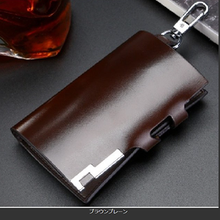 画像をギャラリービューアに読み込む, スマートキーケース メンズ レザー 6連 小銭入れつき カード入れ カードも入る おしゃれ 人気 多機能ケース カーボン カードキー 鍵入れ