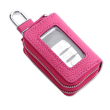 画像をギャラリービューアに読み込む, スマートキーケース 2個収納 牛革 メンズ スマートキー クリア窓 小銭入れ 車 バイクキー ダブルファスナー ポケット レザー 大容量