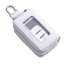 画像をギャラリービューアに読み込む, スマートキーケース 2個収納 牛革 メンズ スマートキー クリア窓 小銭入れ 車 バイクキー ダブルファスナー ポケット レザー 大容量