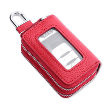 画像をギャラリービューアに読み込む, スマートキーケース 2個収納 牛革 メンズ スマートキー クリア窓 小銭入れ 車 バイクキー ダブルファスナー ポケット レザー 大容量