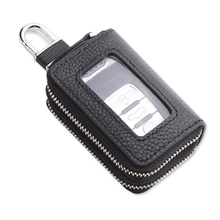 画像をギャラリービューアに読み込む, スマートキーケース 2個収納 牛革 メンズ スマートキー クリア窓 小銭入れ 車 バイクキー ダブルファスナー ポケット レザー 大容量
