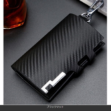画像をギャラリービューアに読み込む, スマートキーケース　 メンズ　レザー　6連　小銭入れつき　 カード入れ　カードも入る おしゃれ　人気 多機能ケース　カーボン カードキー 　鍵入れ

