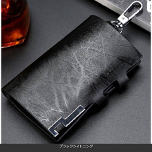 画像をギャラリービューアに読み込む, スマートキーケース　 メンズ　レザー　6連　小銭入れつき　 カード入れ　カードも入る おしゃれ　人気 多機能ケース　カーボン カードキー 　鍵入れ
