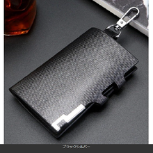 画像をギャラリービューアに読み込む, スマートキーケース　 メンズ　レザー　6連　小銭入れつき　 カード入れ　カードも入る おしゃれ　人気 多機能ケース　カーボン カードキー 　鍵入れ

