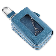 画像をギャラリービューアに読み込む, スマートキーケース　2個収納　牛革　メンズ　スマートキー クリア窓 小銭入れ　 　車　バイクキー　ダブルファスナー ポケット 　レザー 大容量
