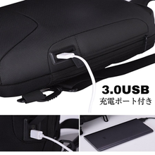 画像をギャラリービューアに読み込む, ボディバッグ　メンズ　かっこいい　防水 ダイヤルロック付き レジャー ショルダーバッグ レディース 防犯 セキュリティ USB充電ポート付き
